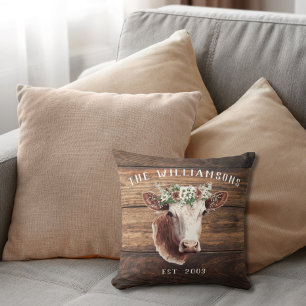 Farmhouse Highland Cow Family Name  Cushion