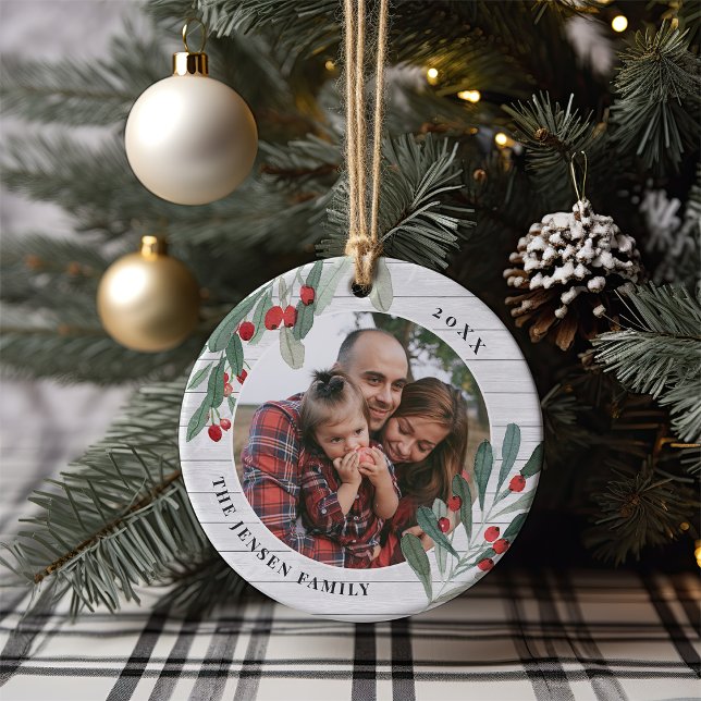 Farmhouse Holly | Holiday Photo Personalised Ceramic Tree Decoration (Creator Uploaded)