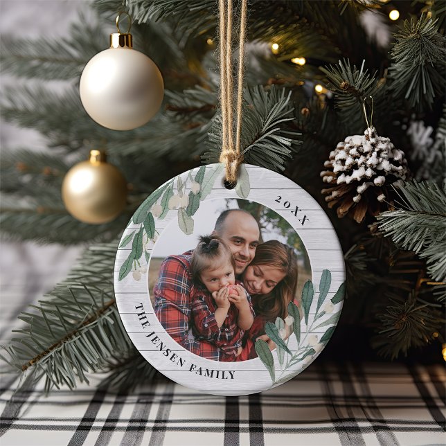 Farmhouse Holly | Holiday Photo Personalized Ceramic Tree Decoration (Creator Uploaded)