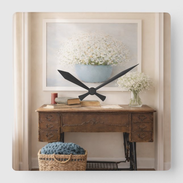 Farmhouse “Home Is Where Love Is”  Rustic Decor Square Wall Clock (Front)