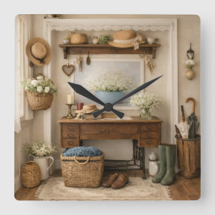 Farmhouse “Home Is Where Love Is”  Rustic Decor Square Wall Clock