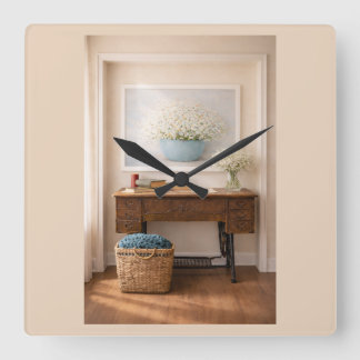 Farmhouse “Home Is Where Love Is” Rustic Decor Square Wall Clock