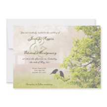 Farmhouse in Fog w Birds Wedding Invitation