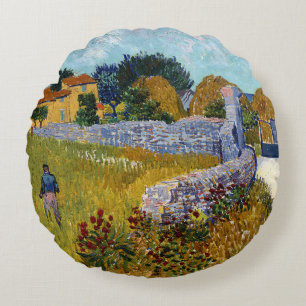 Farmhouse in Provence (1888) by Vincent Van Gogh Round Cushion