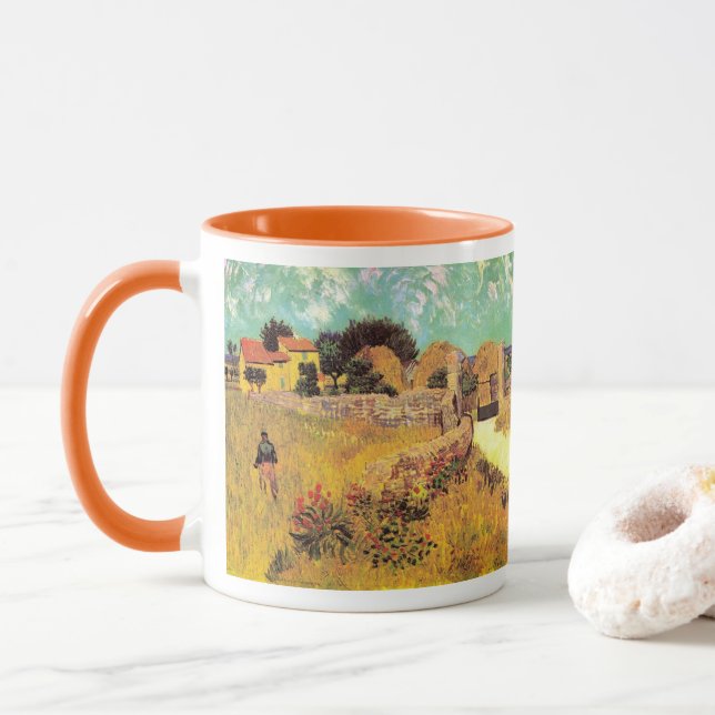 Farmhouse in Provence by Vincent van Gogh Mug (With Donut)