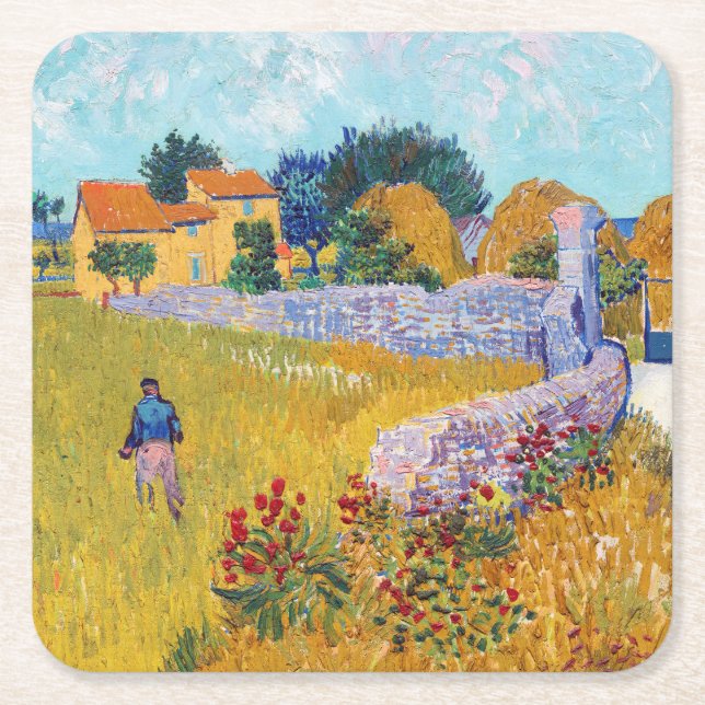 Farmhouse in Provence, Van Gogh Square Paper Coaster (Front)