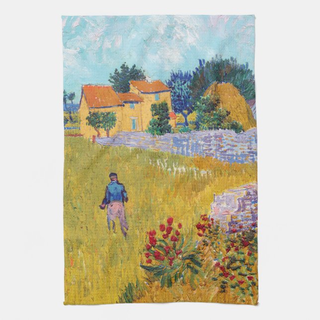 Farmhouse in Provence, Van Gogh Tea Towel (Vertical)