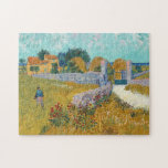 Farmhouse in Provence | Vincent Van Gogh Jigsaw Puzzle<br><div class="desc">Farmhouse in Provence (1888) by Dutch post-impressionist artist Vincent Van Gogh. Original artwork is an oil on canvas landscape painting in vibrant golden yellows and aqua blue shades.

Use the design tools to add custom text or personalise the image.</div>