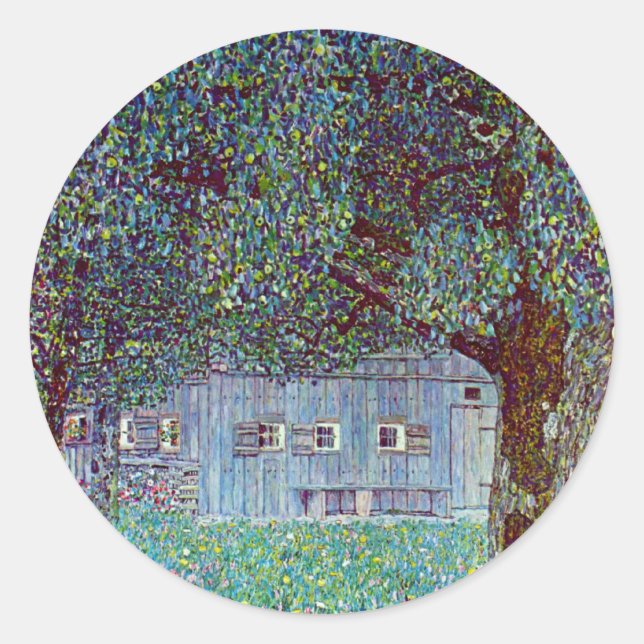 Farmhouse in Upper Austria by Gustav Klimt Classic Round Sticker (Front)