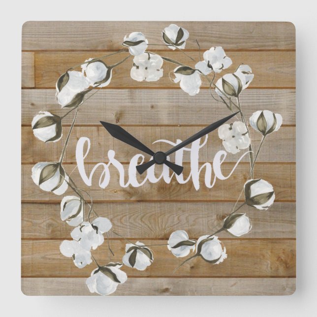 Farmhouse Inspiration - Breathe Square Wall Clock (Front)