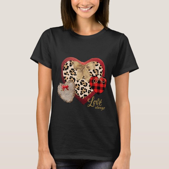 Farmhouse Inspired Hearts Plaid Cheetah Burlap  T-Shirt (Front)