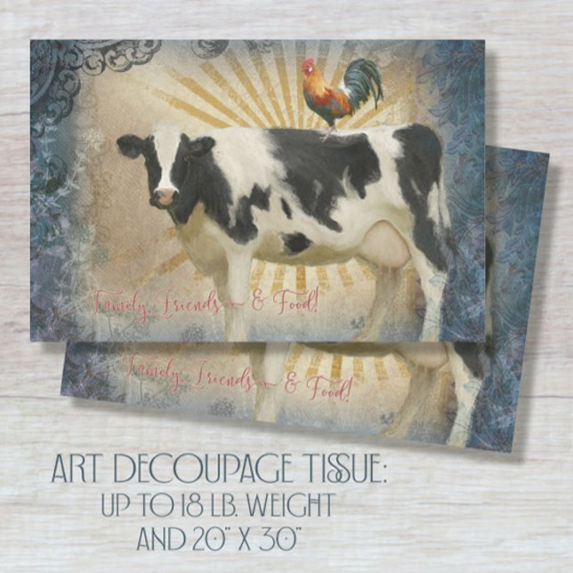 Farmhouse Kitchen Cow Rooster Dusty Blue Decoupage Tissue Paper (Creator Uploaded)
