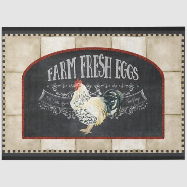 Farmhouse Kitchen Rooster Farm Fresh Egg Decoupage Tissue Paper (Front)