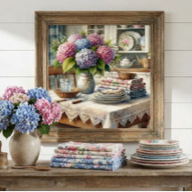 Farmhouse Kitchen with Hydrangea Flowers
