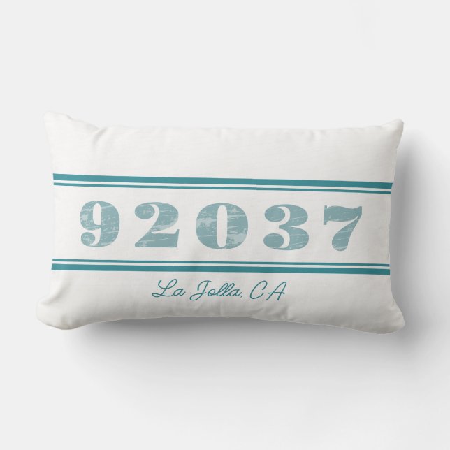 Farmhouse La Jolla Beach Town Custom Zip Code Lumbar Cushion (Front)
