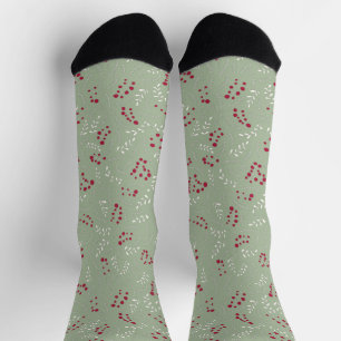 Farmhouse laurel green rustic foliage pattern cute socks