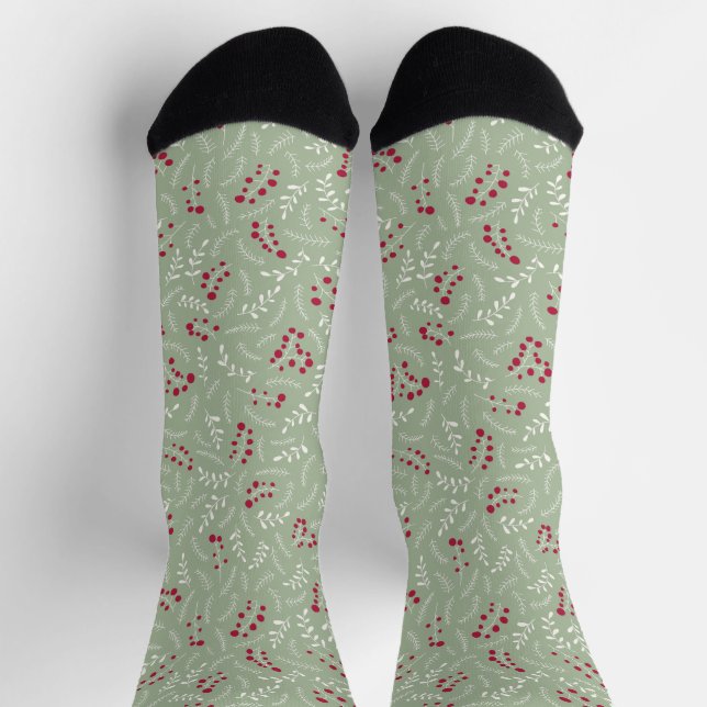 Farmhouse laurel green rustic foliage pattern cute socks (Top)