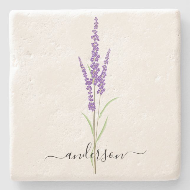 Farmhouse Lavender Rustic Stone Coaster (Front)