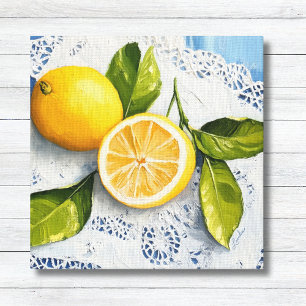 Farmhouse Lemons on White Lace Rustic Canvas Print