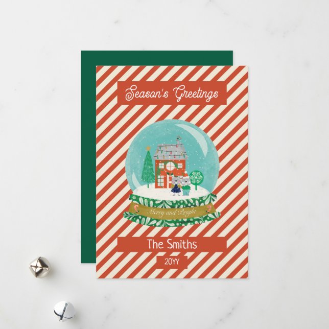 Farmhouse Merry Christmas Snow Globe Santa Bear  Holiday Card (Front/Back In Situ)