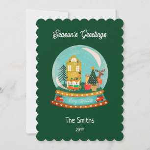 Farmhouse Merry Christmas Snow Globe Santa Deer  Holiday Card