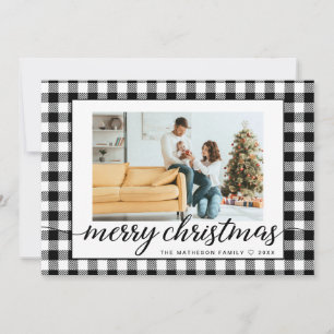 Farmhouse Modern black white Plaid Christmas Photo Holiday Card