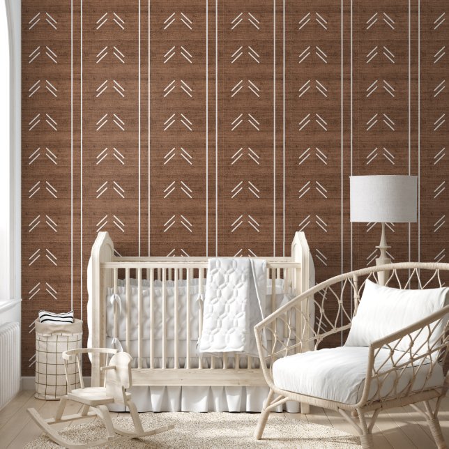 Farmhouse Mudcloth Rustic Brown Wallpaper (Kids)