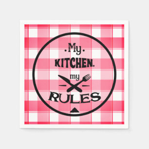 Farmhouse My Kitchen My Rules Red Gingham Check Napkin