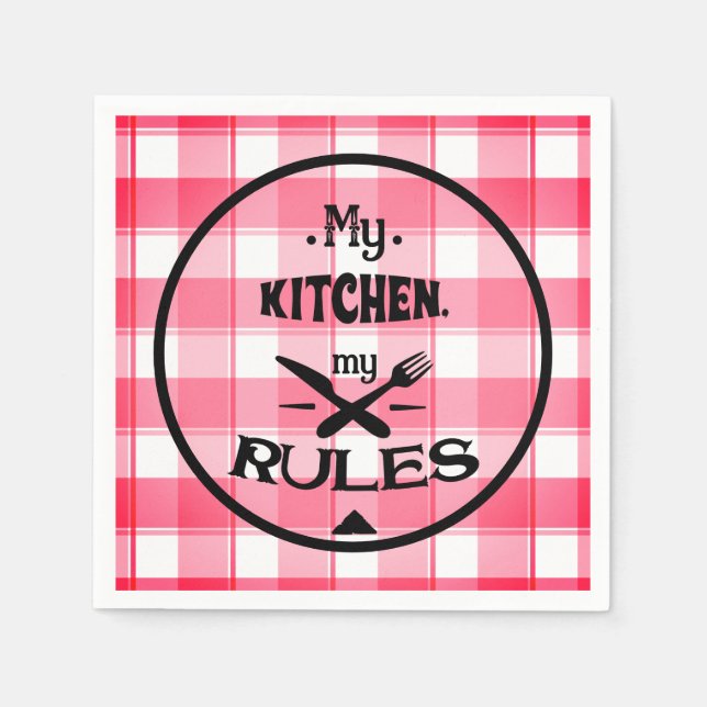Farmhouse My Kitchen My Rules Red Gingham Check Napkin (Front)