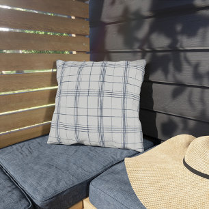 Farmhouse Navy and White Plaid Country Decor Style Cushion