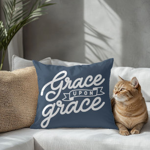 Farmhouse navy blue grace Christian Throw Pillow