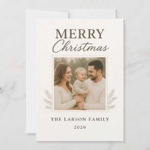 Farmhouse Neutral Rustic Family Photo Christmas Holiday Card