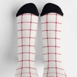 Farmhouse off white and red hand drawn plaid cute socks