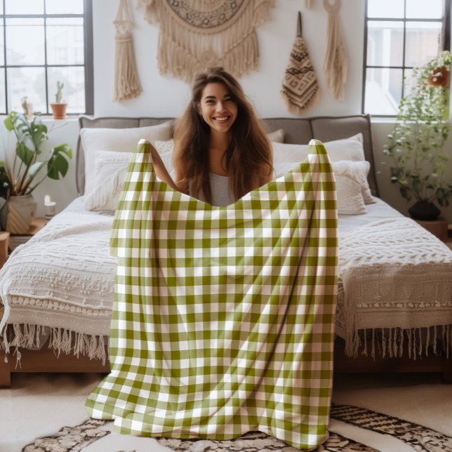 Farmhouse Olive-Green and White Buffalo Plaid Fleece Blanket (Creator Uploaded)