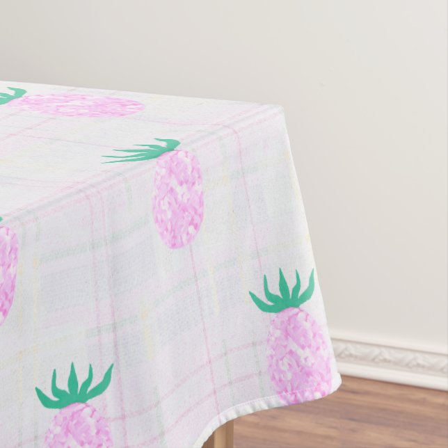 Farmhouse Party Pink Pineapple Plaid Tablecloth (In Situ)