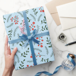 Farmhouse pastel light blue green foliage pattern wrapping paper