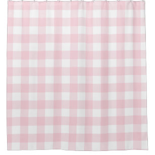 Farmhouse Pastel Pink Buffalo Check Plaid Shower Curtain
