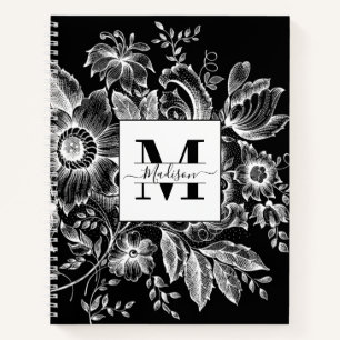 Farmhouse Peony Monogram Navy French Black Notebook