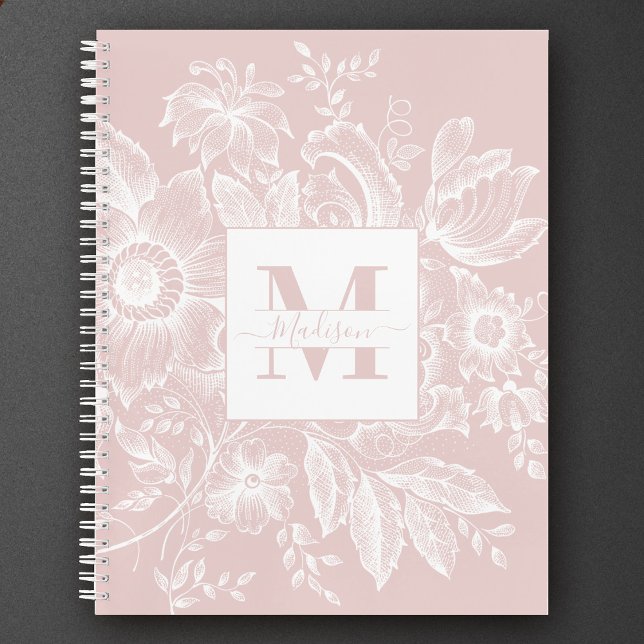 Farmhouse Peony Monogram Navy French Light Pink Notebook (Creator Uploaded)