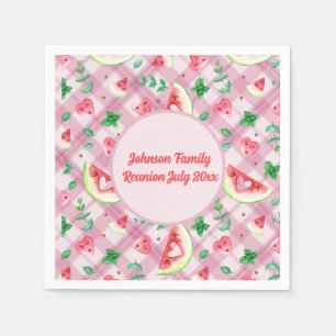 Farmhouse Picnic Watermelon Hearts Pink Gingham Napkin