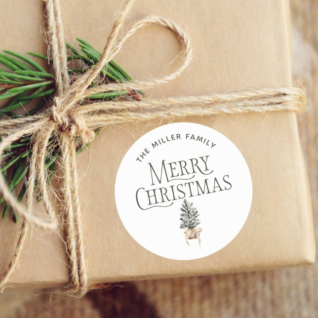 Farmhouse Pine Christmas Tree Gifts Classic Round Sticker (Creator Uploaded)