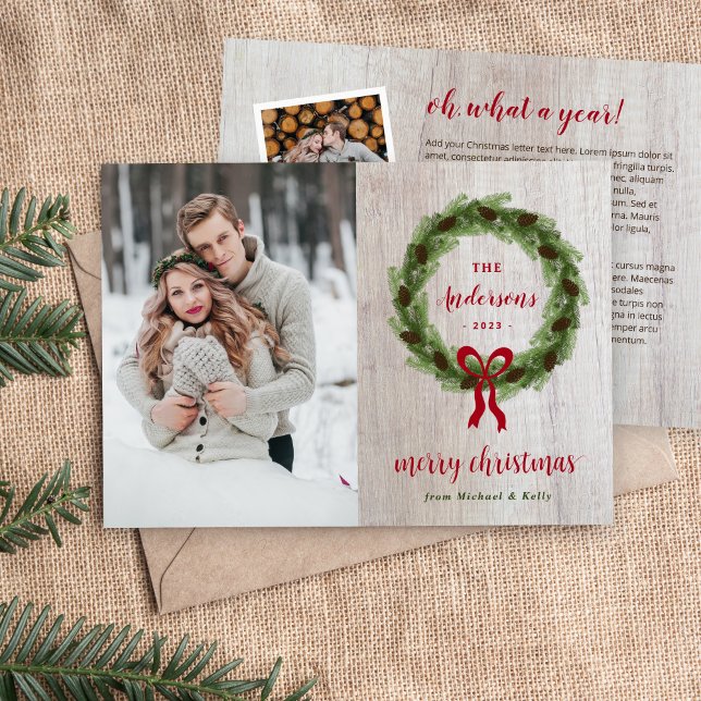 Farmhouse Pine Wreath 3 Photo | Christmas Letter Holiday Card (Creator Uploaded)