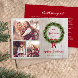 Farmhouse Pine Wreath 3 Photo | Christmas Letter Holiday Card<br><div class="desc">Affordable custom printed holiday photo cards with a simple template for customisation. This simple farmhouse inspired design features a wreath of pine branches and pinecones with a red bow on a rustic weathered wood background. Add your personal family Christmas letter or year in review on the back side. Use the...</div>