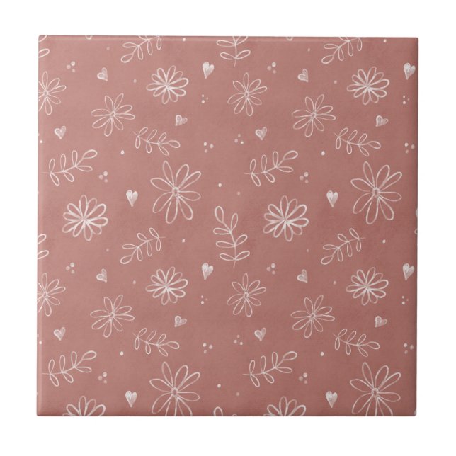 Farmhouse Pink Mauve Floral Ceramic Tile (Front)