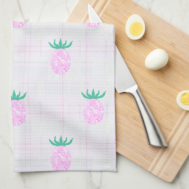 Farmhouse Pink Pineapples Tea Towel (Quarter Fold)