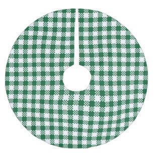 Farmhouse plaid green white rustic buffalo pattern brushed polyester tree skirt