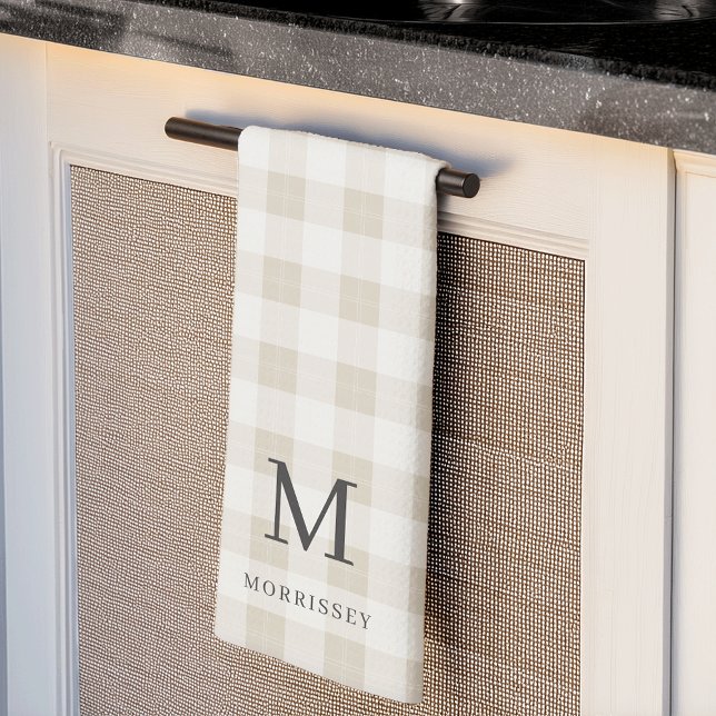 Farmhouse Plaid Monogram & Name Tea Towel (Creator Uploaded)