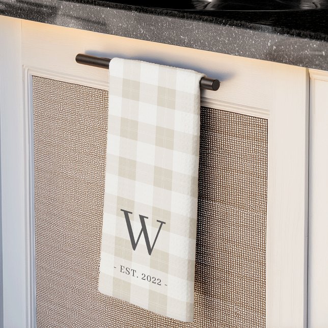 Farmhouse Plaid Monogram & Year Established Tea Towel (Creator Uploaded)
