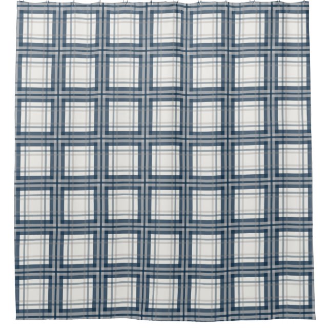 Farmhouse Plaid, Navy Blue, Slate, Grey, Cream Shower Curtain (Front)