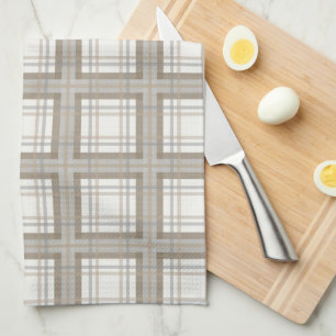 Farmhouse Plaid, Neutral Brown, Gray, Cream Tea Towel